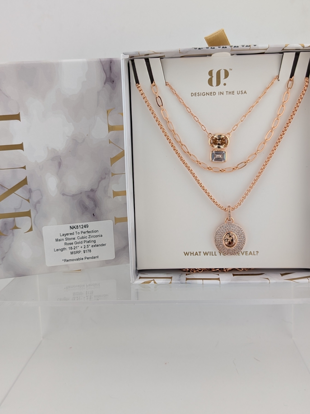 Bomb Party Luxe Layers Rose Gold Pendant Necklace Set